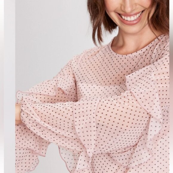 Laura Polka Dot Ruffled Mesh Sleeves Top Rose Quartz Pink - Picture 2 of 11